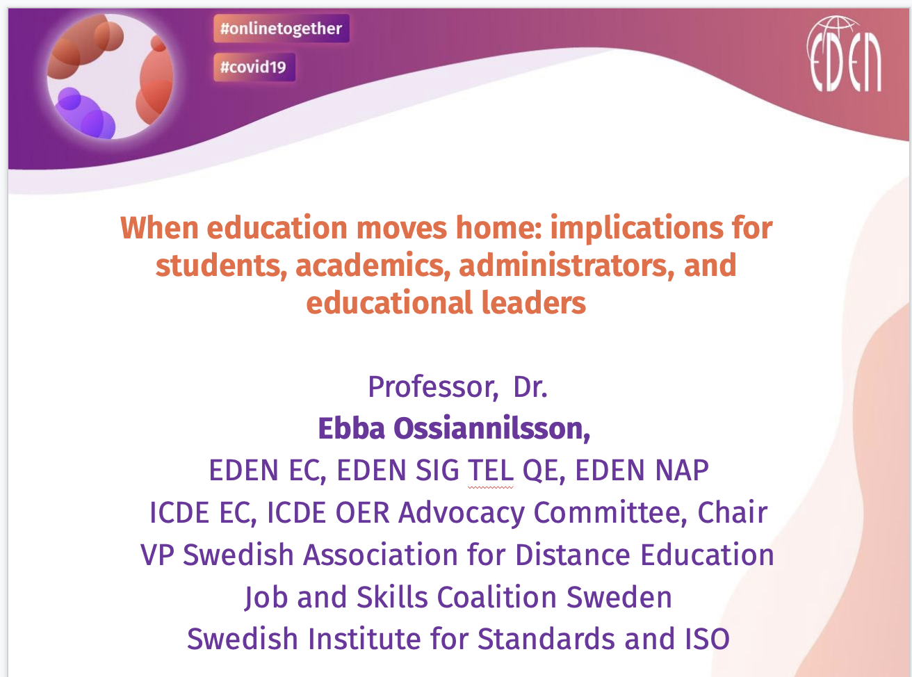 When education moves home: EDEN webinar #onlinetogether